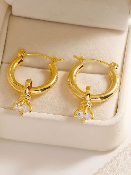 16K gold [steel needle] Brass Cubic Zirconia Geometric Trend Stud Earring